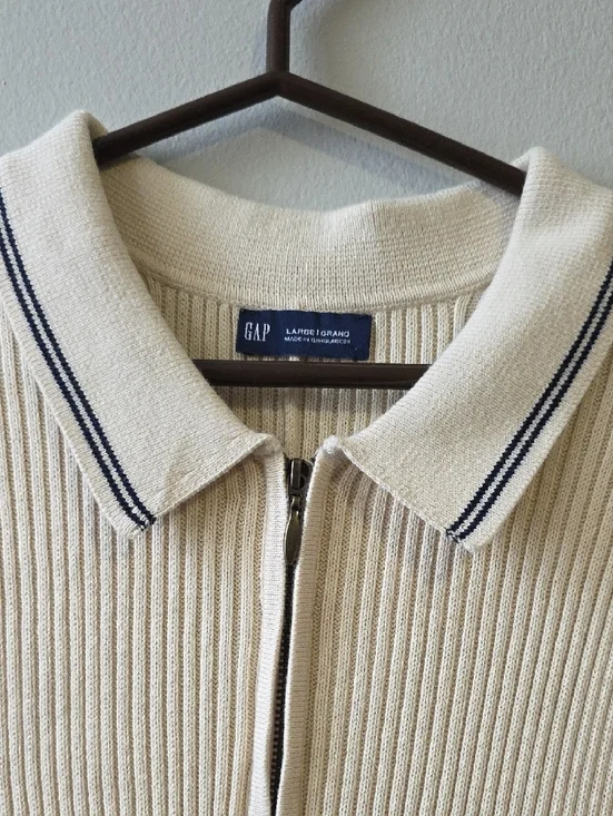 GAP old Money Classic Cream Ribbed Polo Mini Dress with Black Trim RSP $80 - Picture 4 of 8